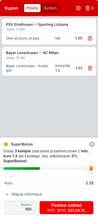 Propozycja kuponu w Superbet.