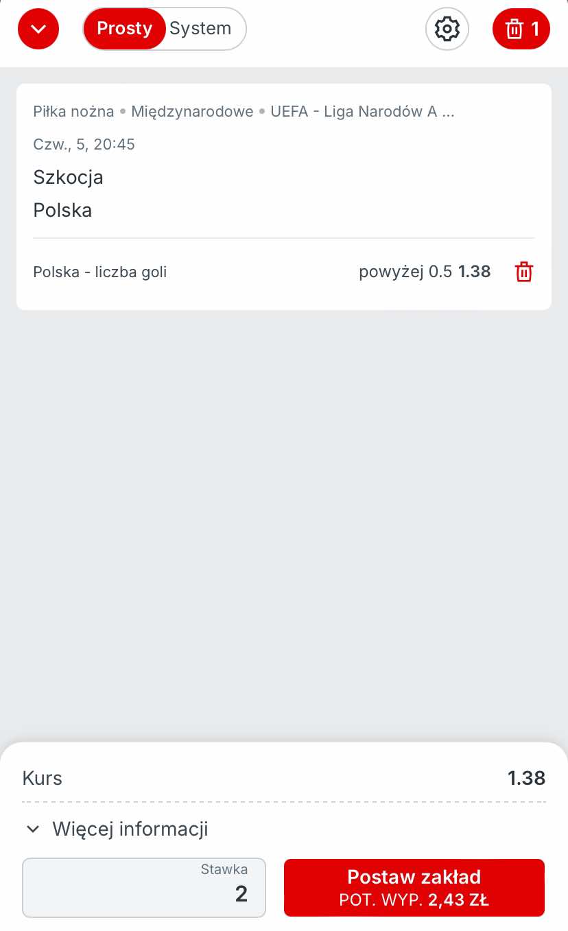 kupon na Szkocja - Polska, zasilacz Superbet