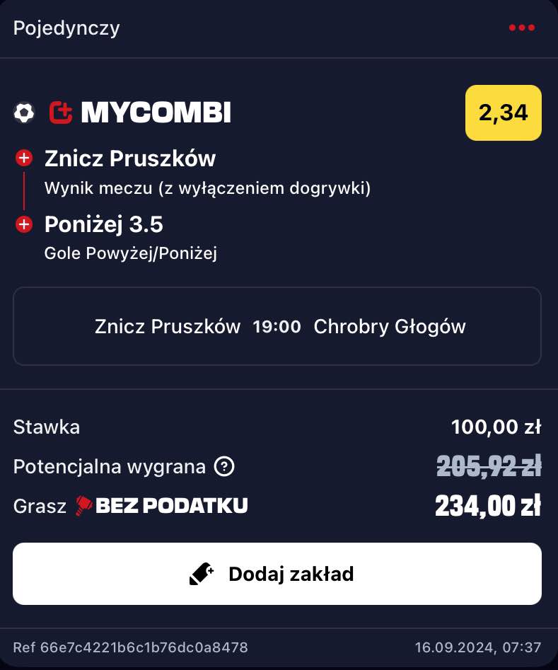 kupon na Betclic 1. Ligę 16.09.