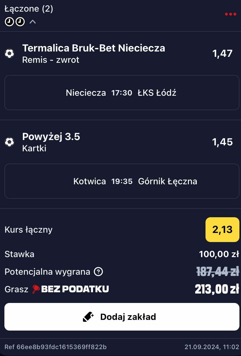 kupon na Betclic 1. Ligę 21.09.