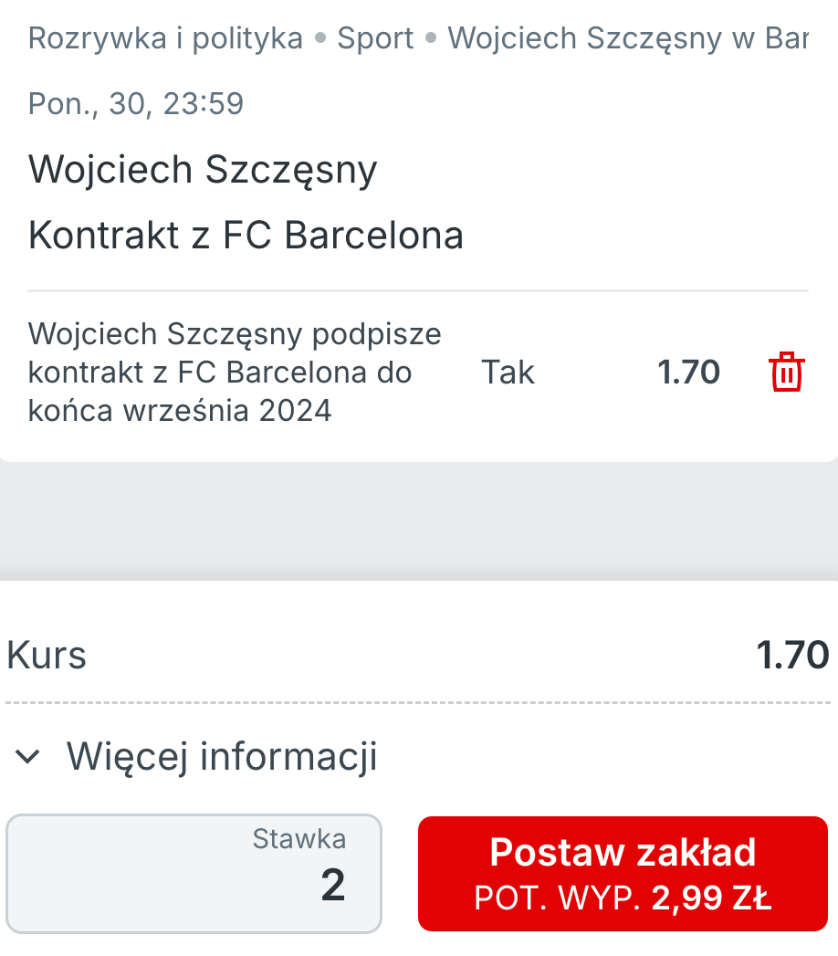 kupon na Szczęsnego w Barcelonie, Superbet