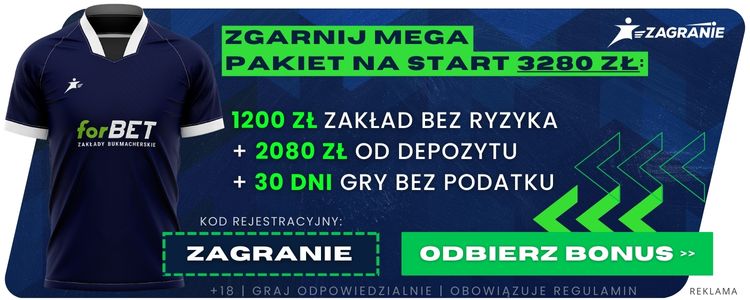 Zgarnij mega pakiet na start 3280 PLN:
1200 PLN zakład bez ryzyka
+ 2080 PLN od depozytu,
+ 30 dni gry bez podatku.