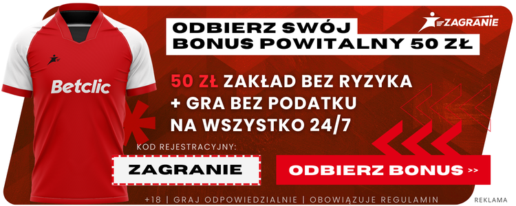 Odbierz swój bonus powitalny 50 PLN.
50 PLN zakład bez ryzyka + gra bez podatku na wszystko 24/7!