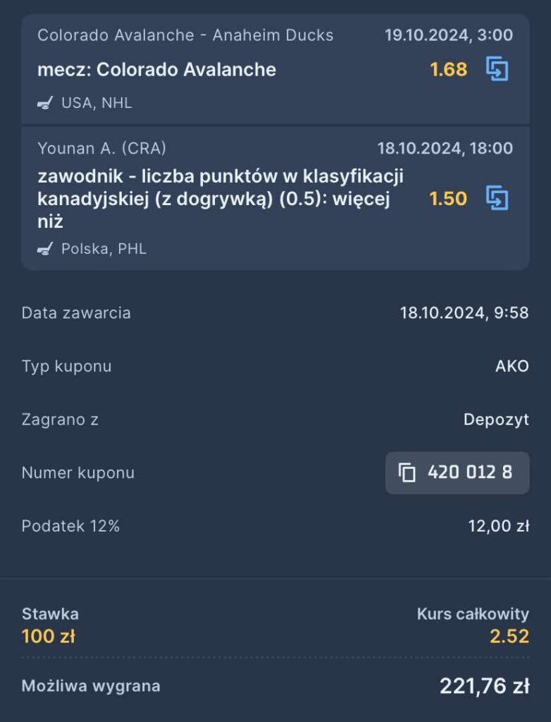 Kupon STS NHL THL