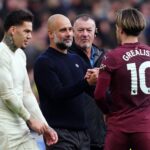 Grealish i Guardiola po wygranym meczu