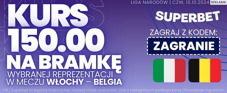 Włochy - Belgia Superbet kurs 150,00