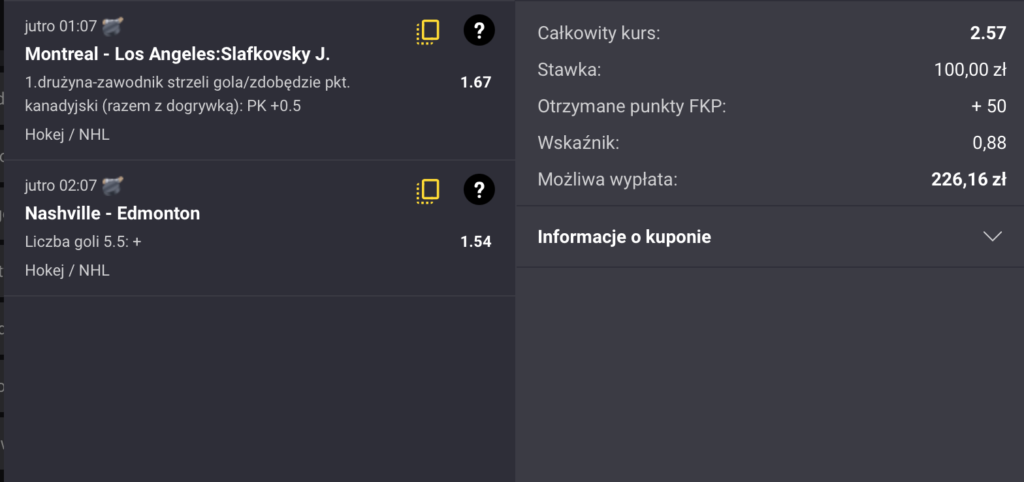 Kupon NHL Fortuna