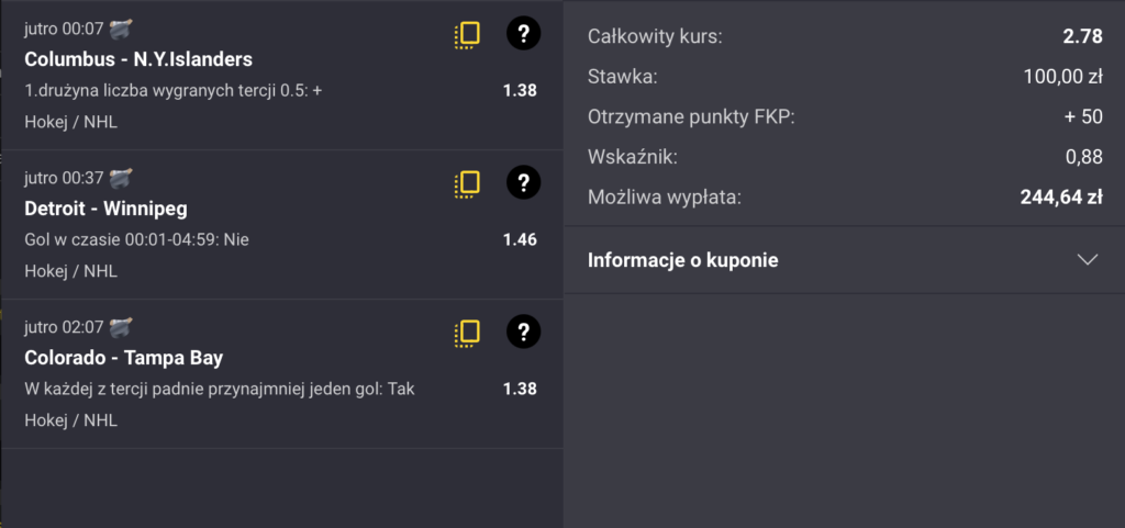 Kupon Fortuna NHL