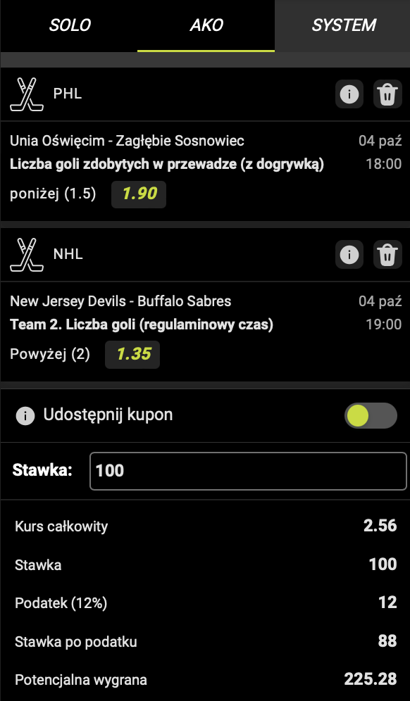 Kupon THL NHL w Goplusbet