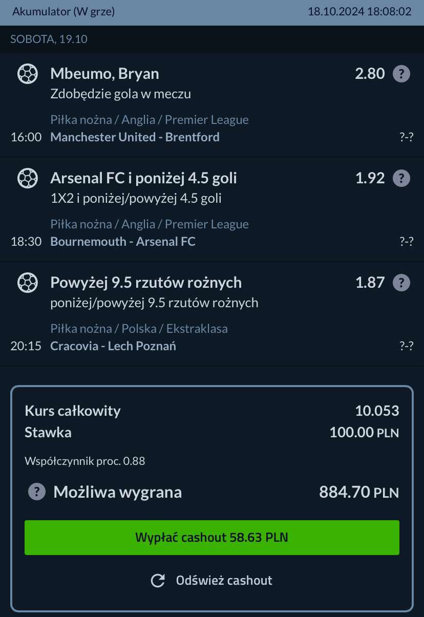 Kupon na Premier League + Ekstraklasę 19.10.