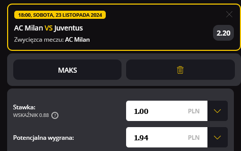 Milan - Juventus LVBET kupon przykład