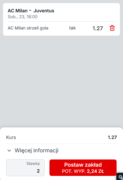 Milan - Juventus Superbet kupon przykład