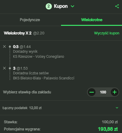 ComeOn, double, kupon, siatkówka, BKS BOSTIK ZGO Bielsko Biała, KS DevelopRes