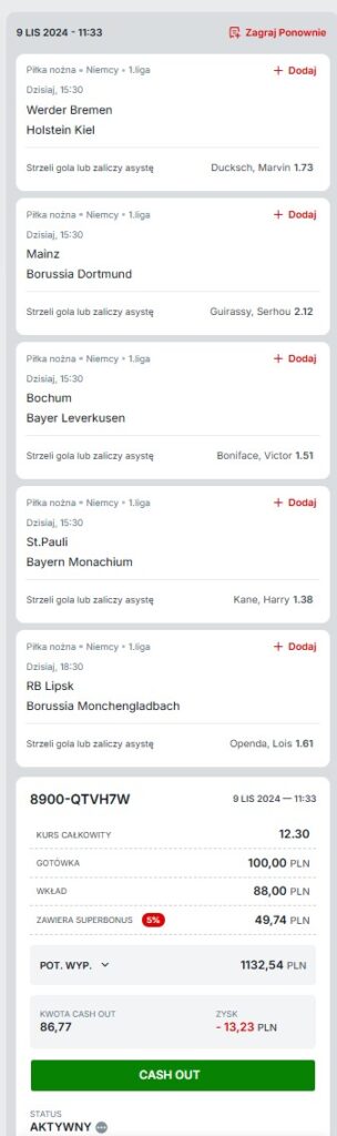 Strzelcy Bundesliga 09.11.