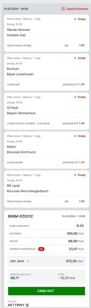 Kupon Bundesliga 2 Superbet 09.11.