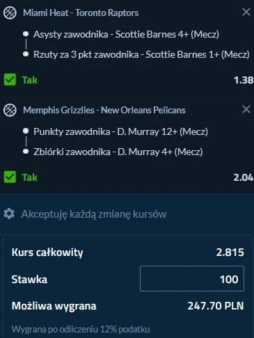 Kupon NBA w dniu 29.11.2024