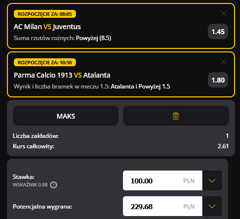 Kupon double Serie A 23 listopada LV BET