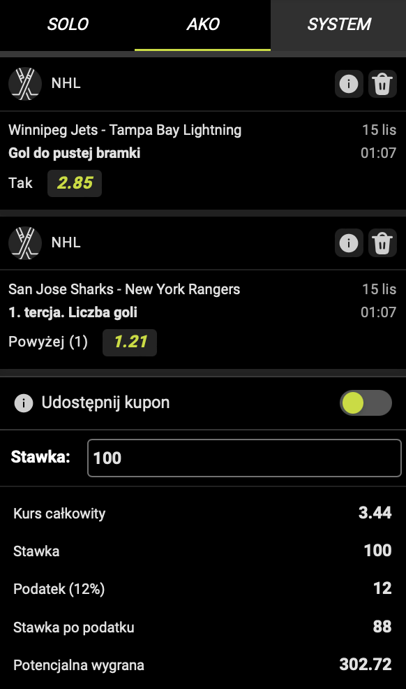 Kupon NHL GOplusbet