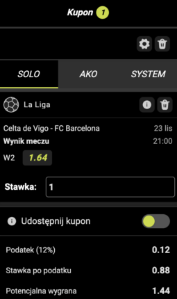 Kupon Go+Bet na mecz Celta Vigo - Barcelona