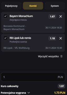 Kupon LVBET na BVB - Bayern