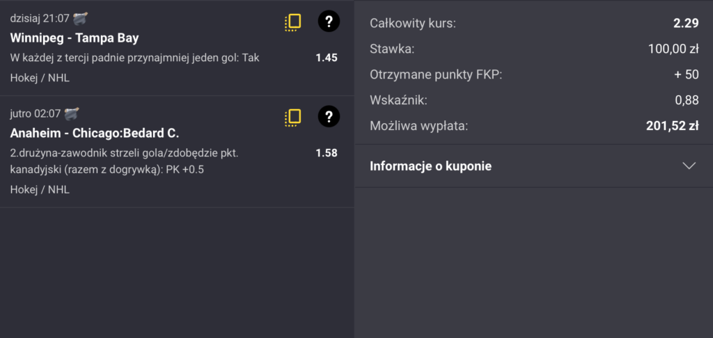 NHL kupon Fortuna