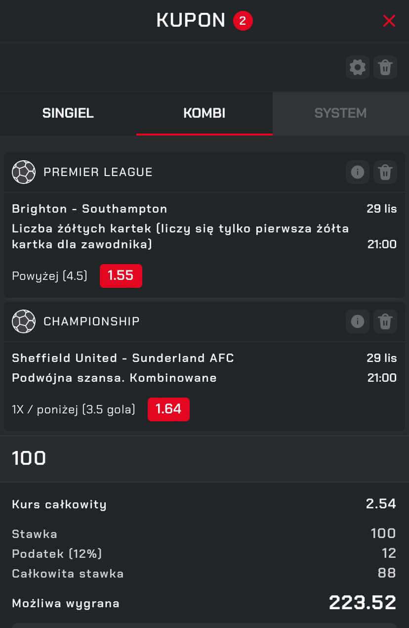 kupon na Premier League + Championship