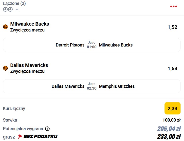 Kupon NBA w betclic w dniu 03.12.2024