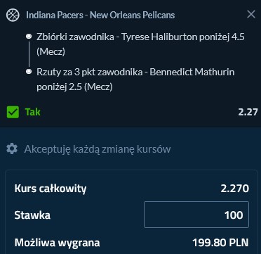 Kupon NBA w Forbet w dniu 16.12.2024