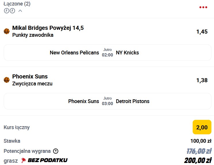 Kupon NBA w dniu 21.12.2024 w Betclic