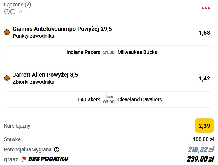 Kupon NBA w dniu 31.12.2024