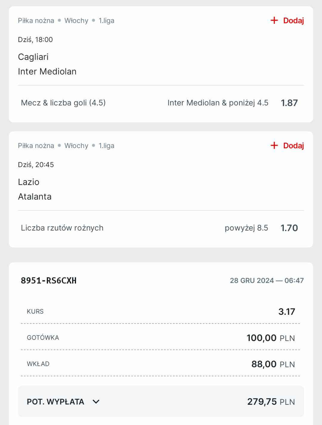 Kupon double Serie A 28 grudnia Superbet