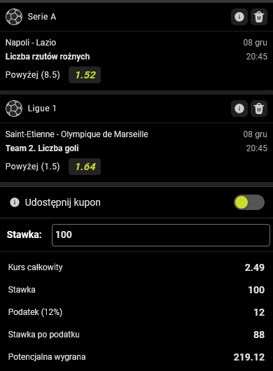 Kupon double Serie A Ligue 1 8 grudnia GO BET