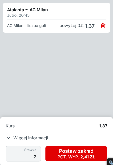 Kupon przykład 1 Superbet Atalanta - Milan 06.12