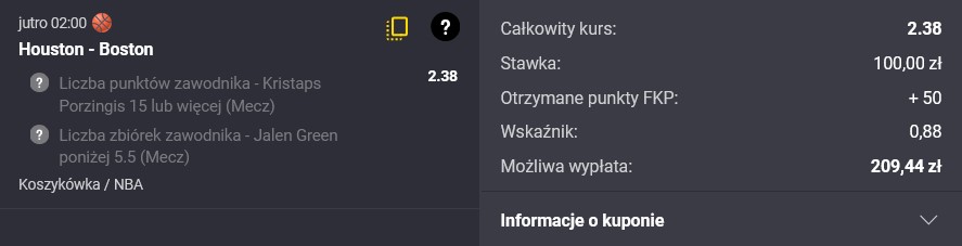 Kupon NBA w Fortunie w dniu 03.01.2024