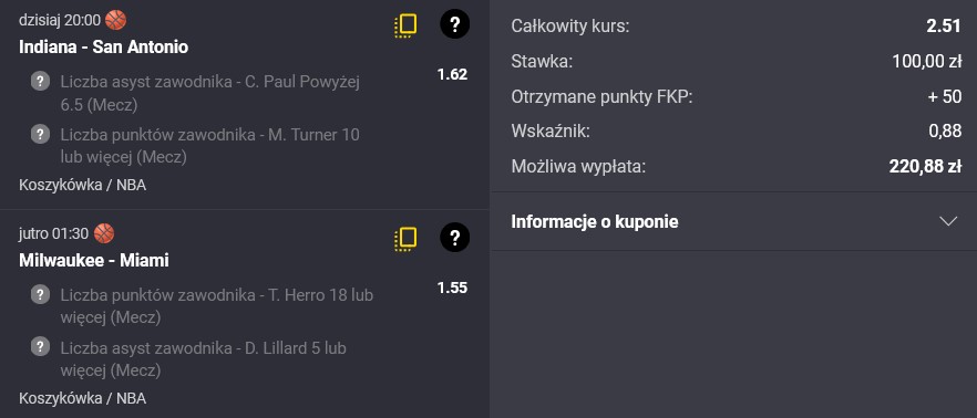 Kupon NBA w Fortunie w dniu 23.01.2025