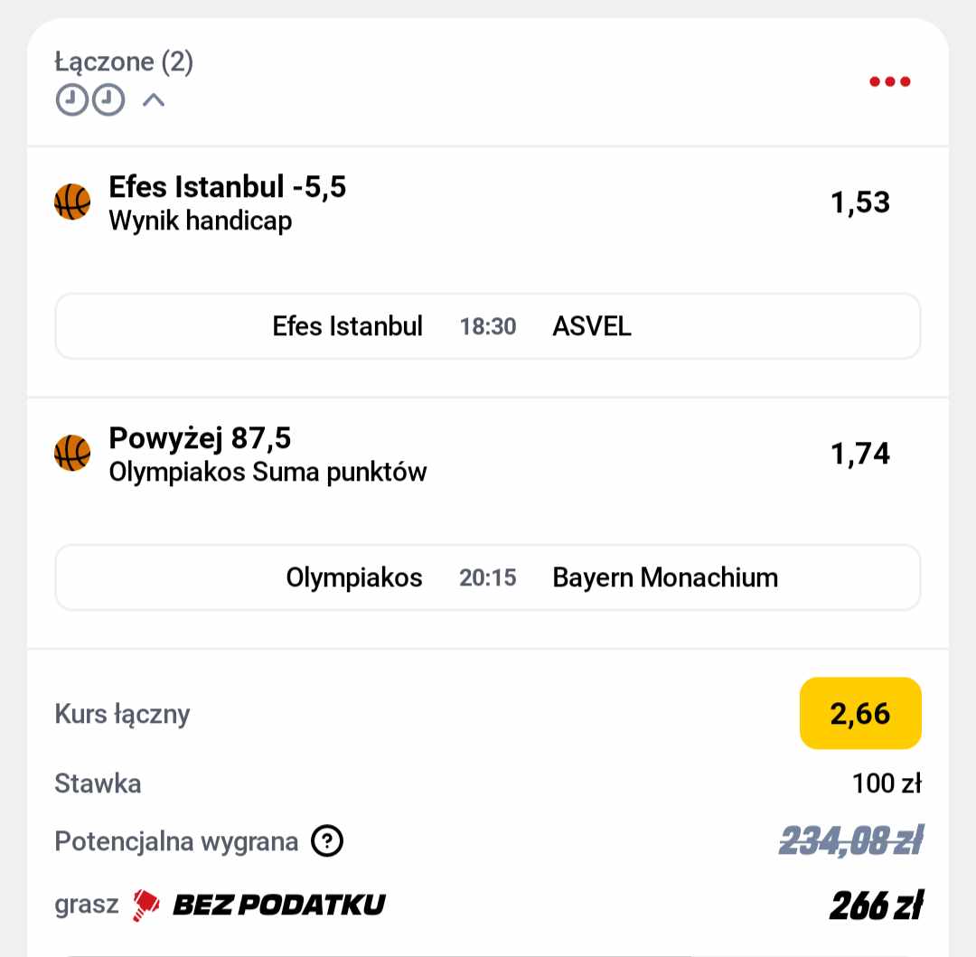 Kupon double Euroliga 10 stycznia Betclic