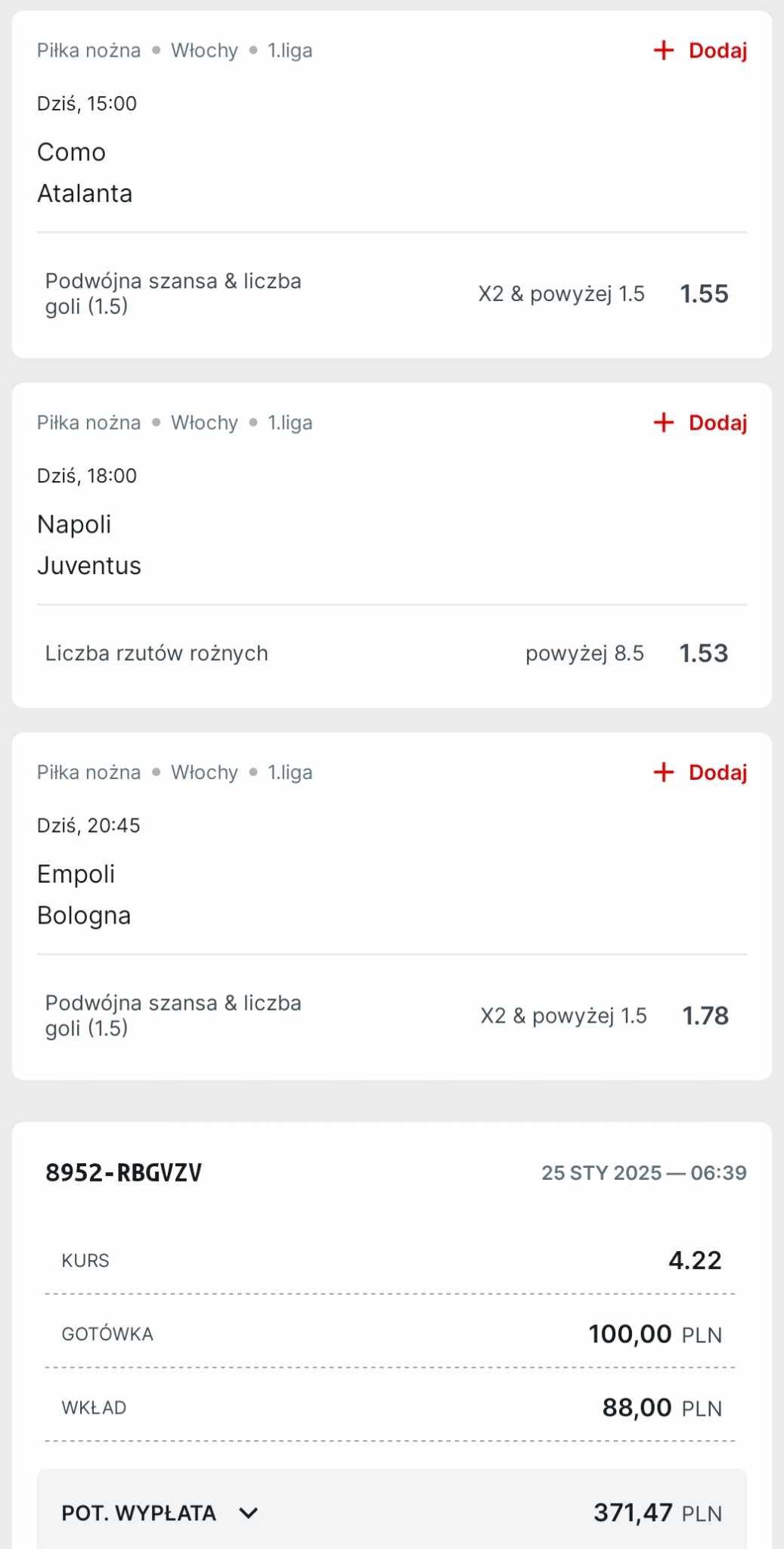 Kupon triple Serie A 25 stycznia Superbet