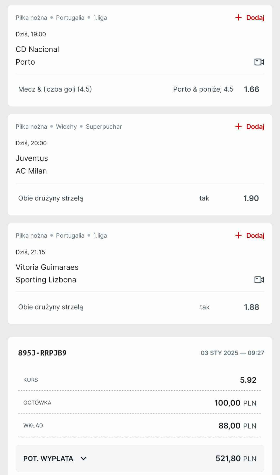 Kupon triple Superpuchar Włoch Liga Portugal 3 stycznia Superbet