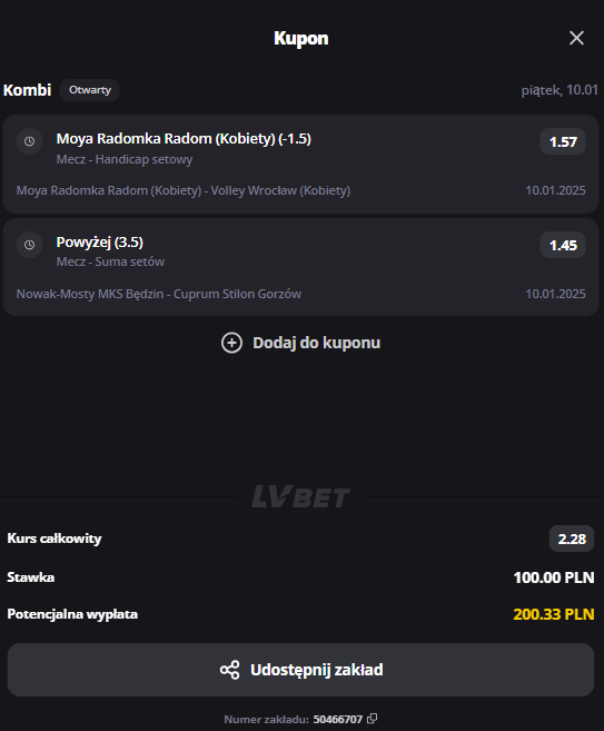 LVBET, double, kupon, siatkówka