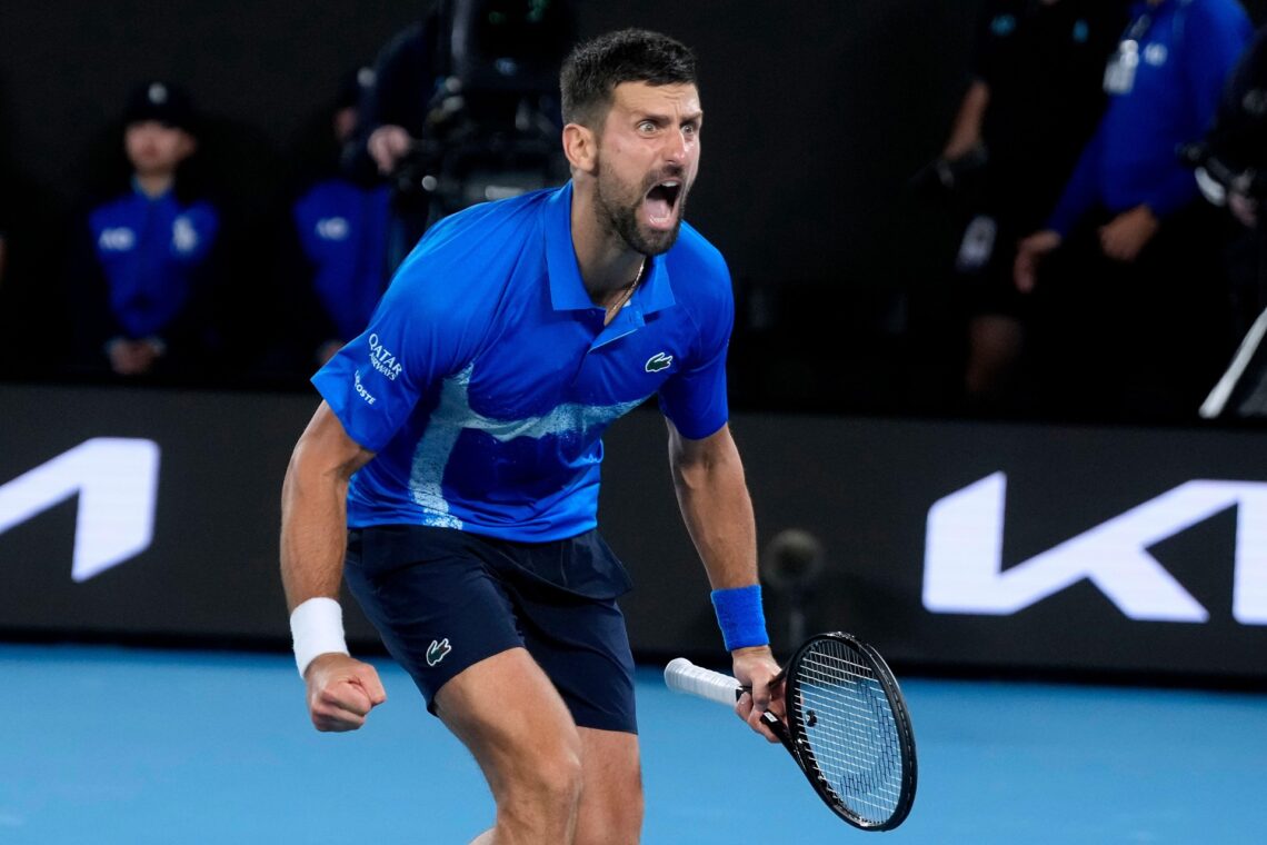 Novak Djokovic po wygranym meczu krzycząc do sztabu szkoleniowego 23.01.2025