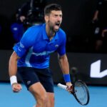 Novak Djokovic po wygranym meczu krzycząc do sztabu szkoleniowego 23.01.2025