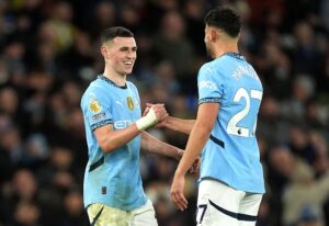 Phil Foden i Matheus Nunes po zdobyciu gola