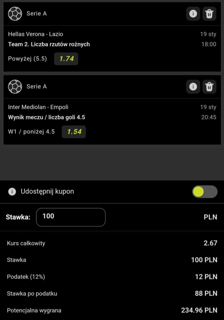 Serie A kupon double 19 stycznia GO BET