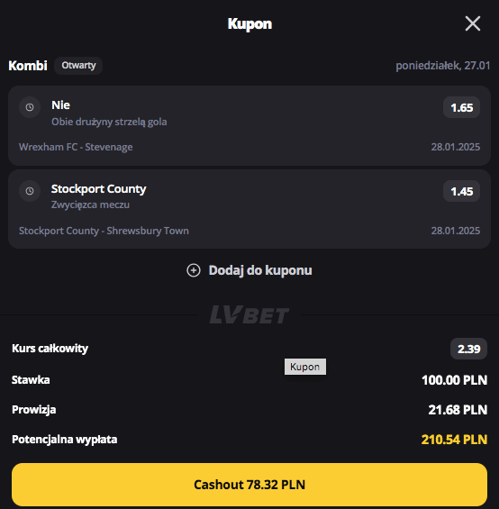 Propozycja kuponu w LVBet