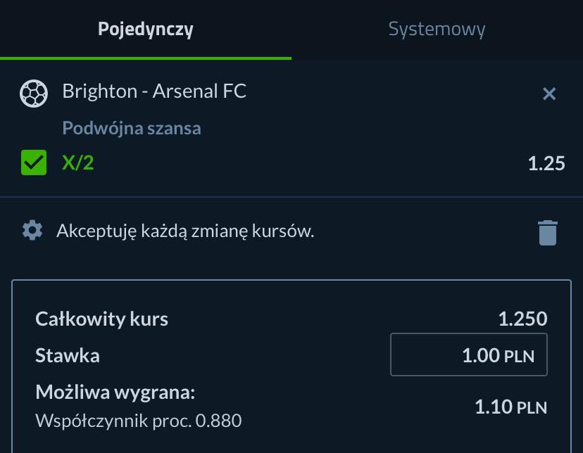 kupon na zasilacz Brighton - Arsenal