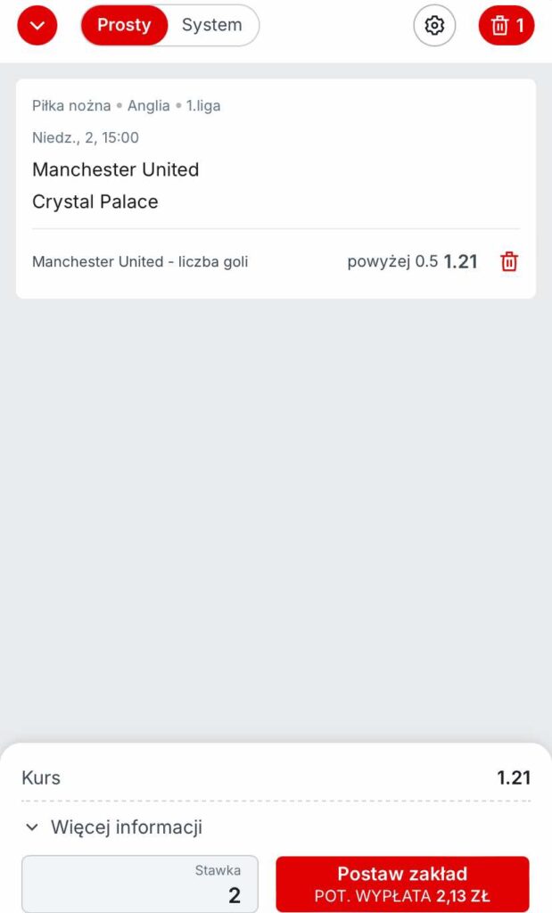 kupon na zasilacz Manchester United - Crystal Palace