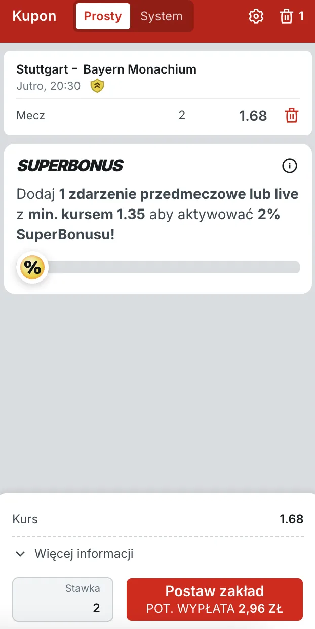 Kupon Superbet na Stuttgart - Bayern