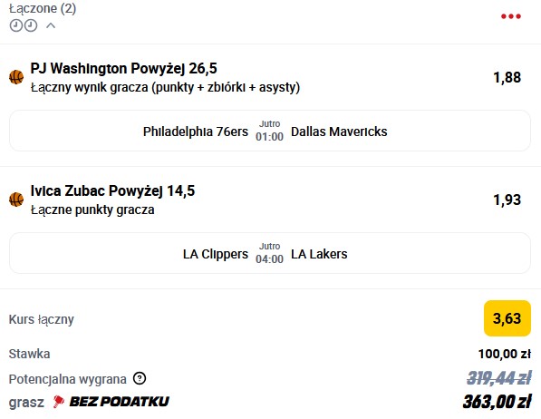 Kupon NBA w dniu 04.02.2025 w Betclic