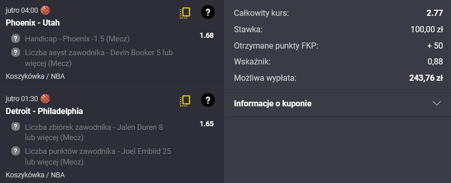 Kupon NBA w Fortunie w dniu 07.02.2025