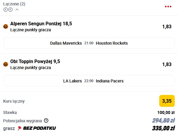 Kupon NBA w Betclic w dniu 08.02.2025